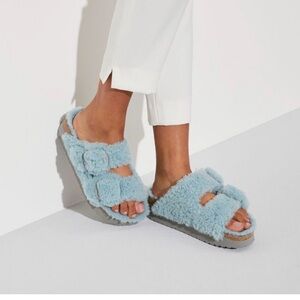 Birkenstock Sky Blue Plush Slippers